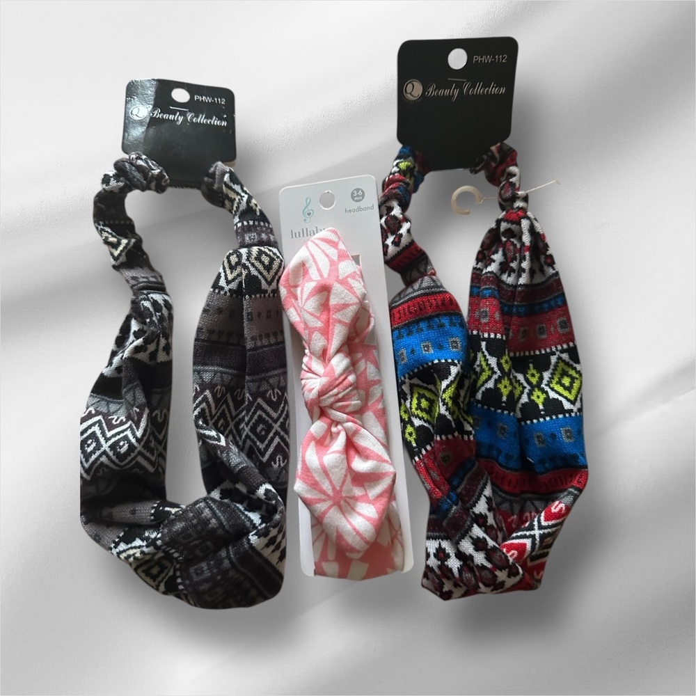 Lot of 3,Headband Sets- Black, Pink, Multicolor